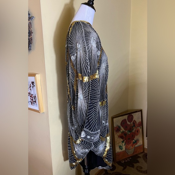 Vtg Disco Beaded Sequin Rhinestone Size Small Elegant Evening Gatsby 100% Silk - Picture 4 of 16